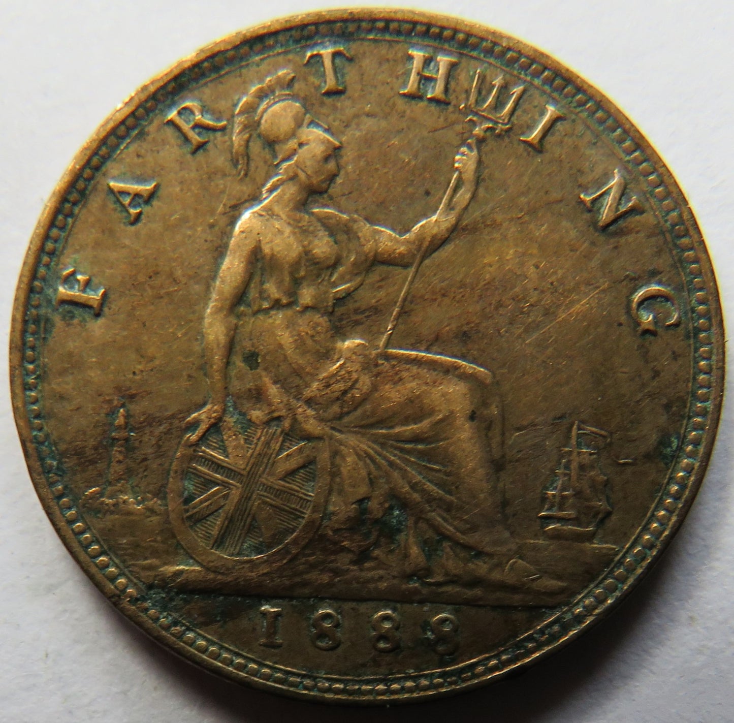 1888 Queen Victoria Bun Head Farthing Coin - Great Britain