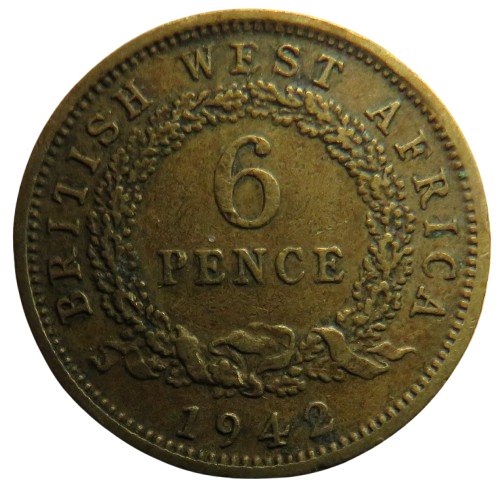1942 King George VI British West Africa 6 Sixpence Coin