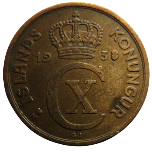1938 Iceland 2 Aurar Coin