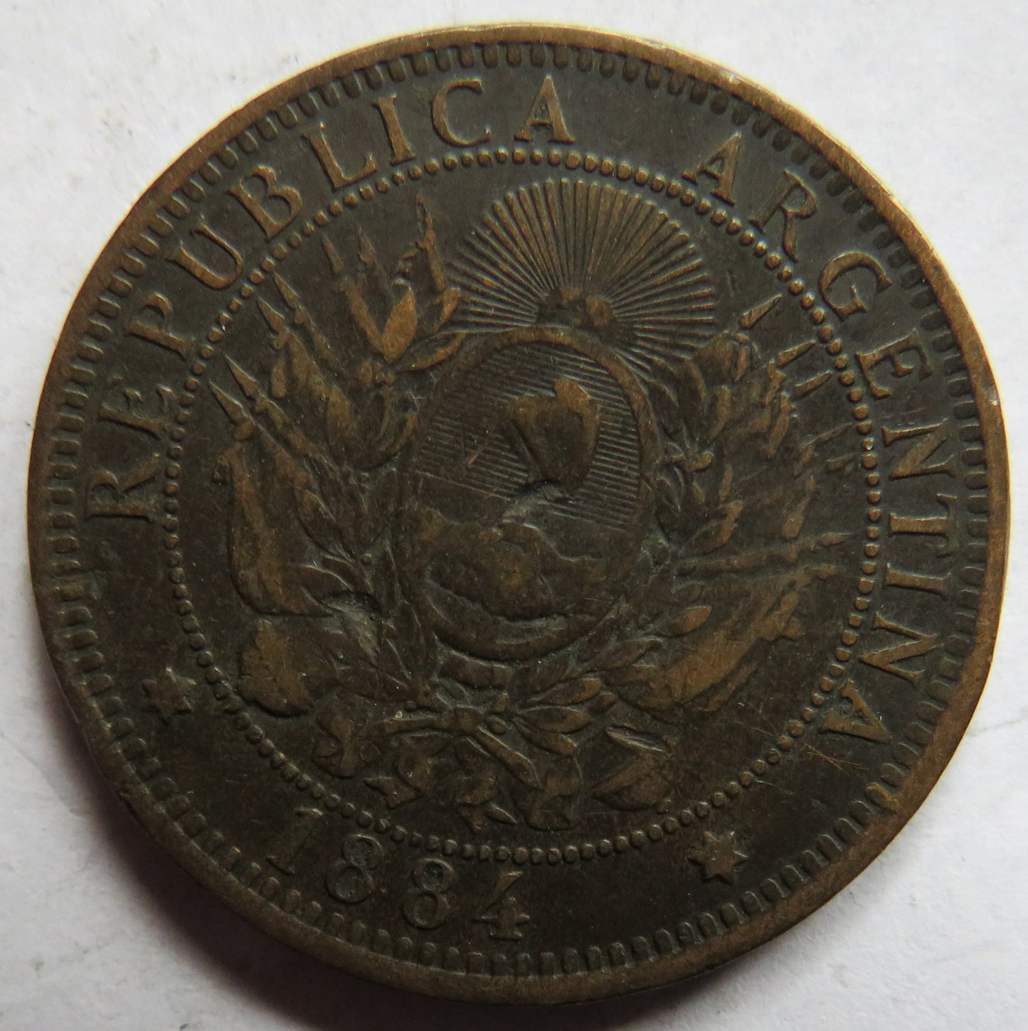 1884 Argentina 2 Centavos Coin