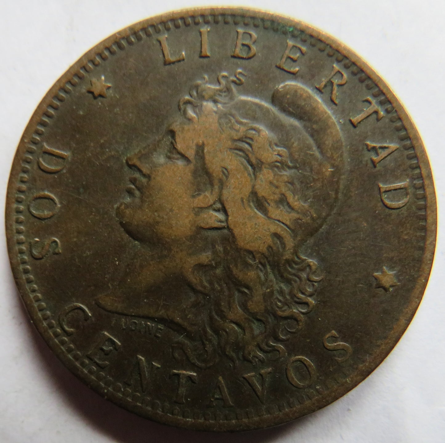 1884 Argentina 2 Centavos Coin