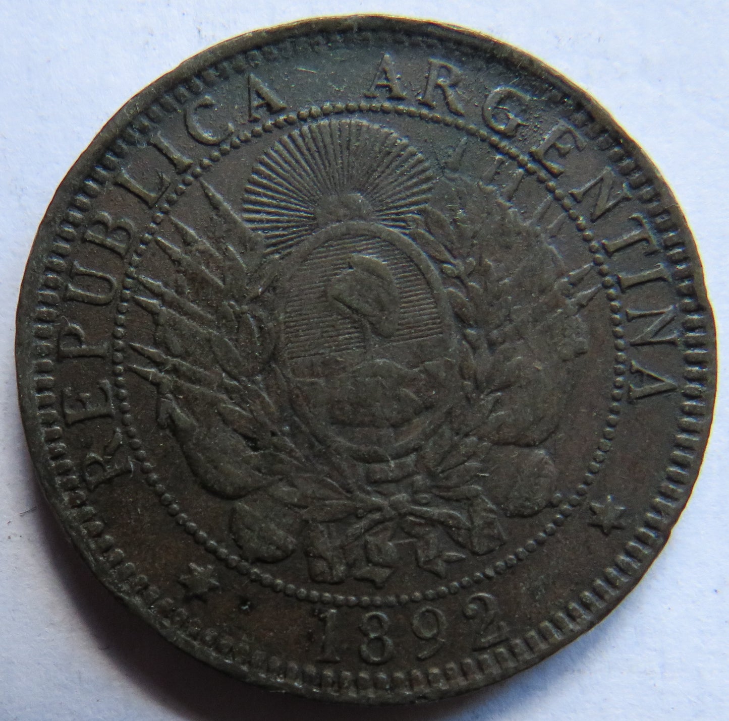 1892 Argentina 2 Centavos Coin
