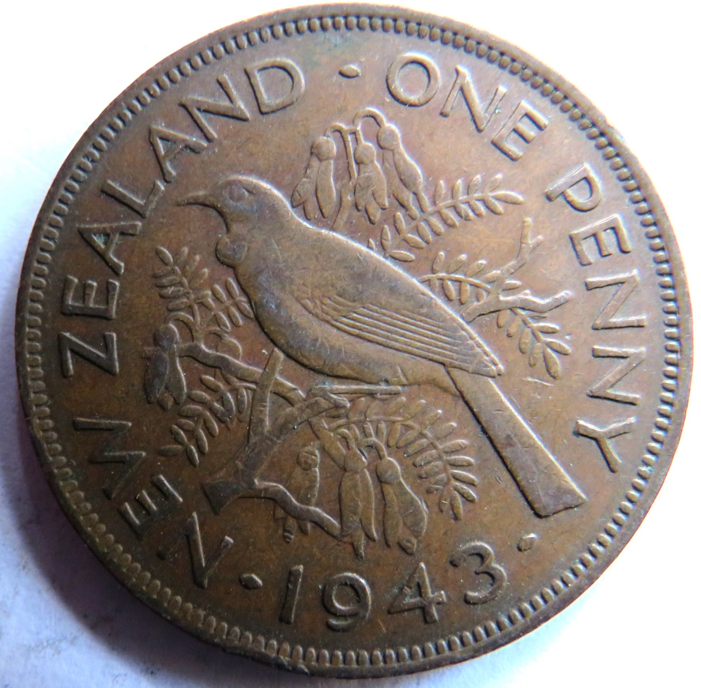 1943 King George VI New Zealand One Penny Coin
