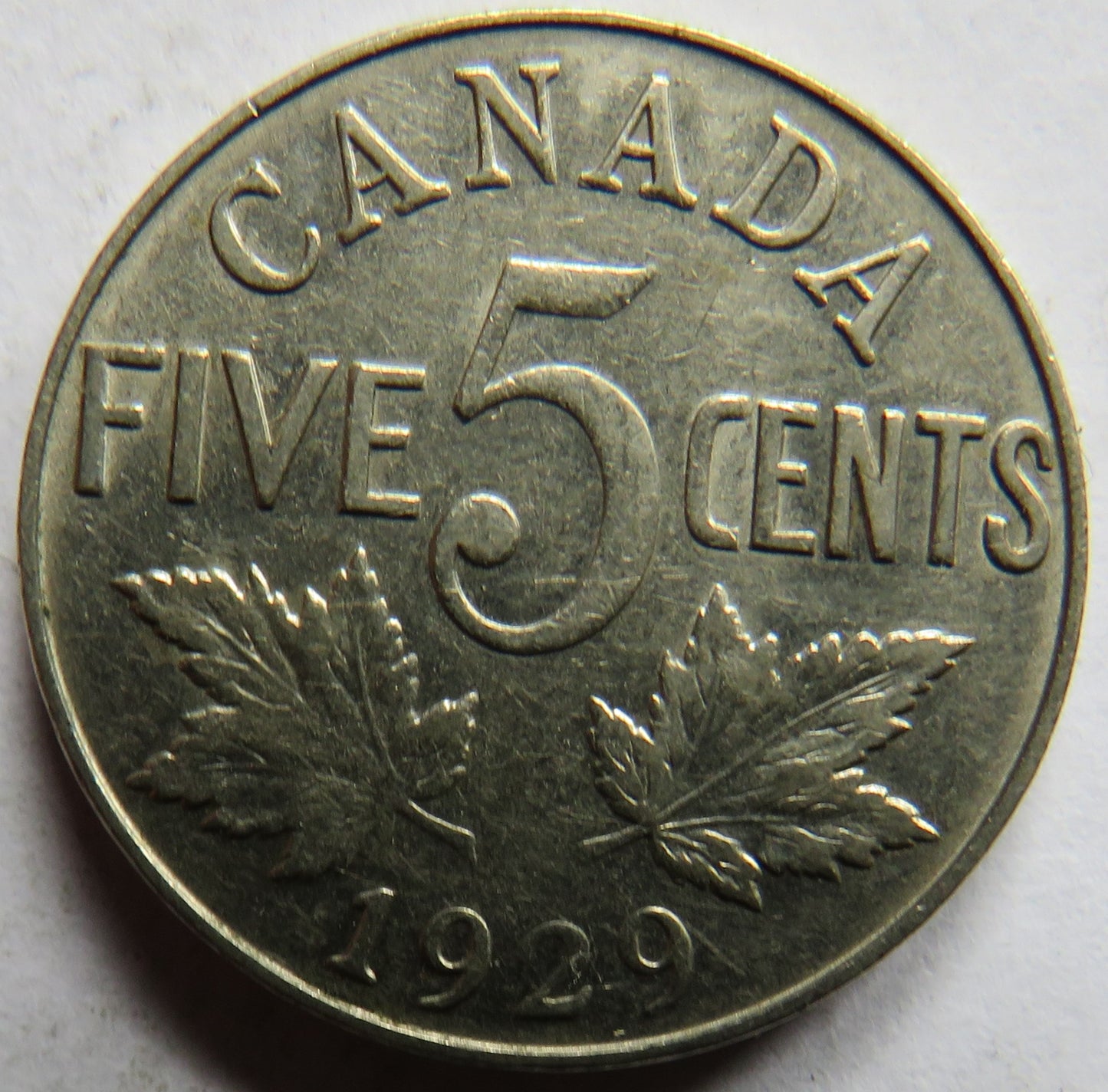 1929 King George V Canada 5 Cents Coin