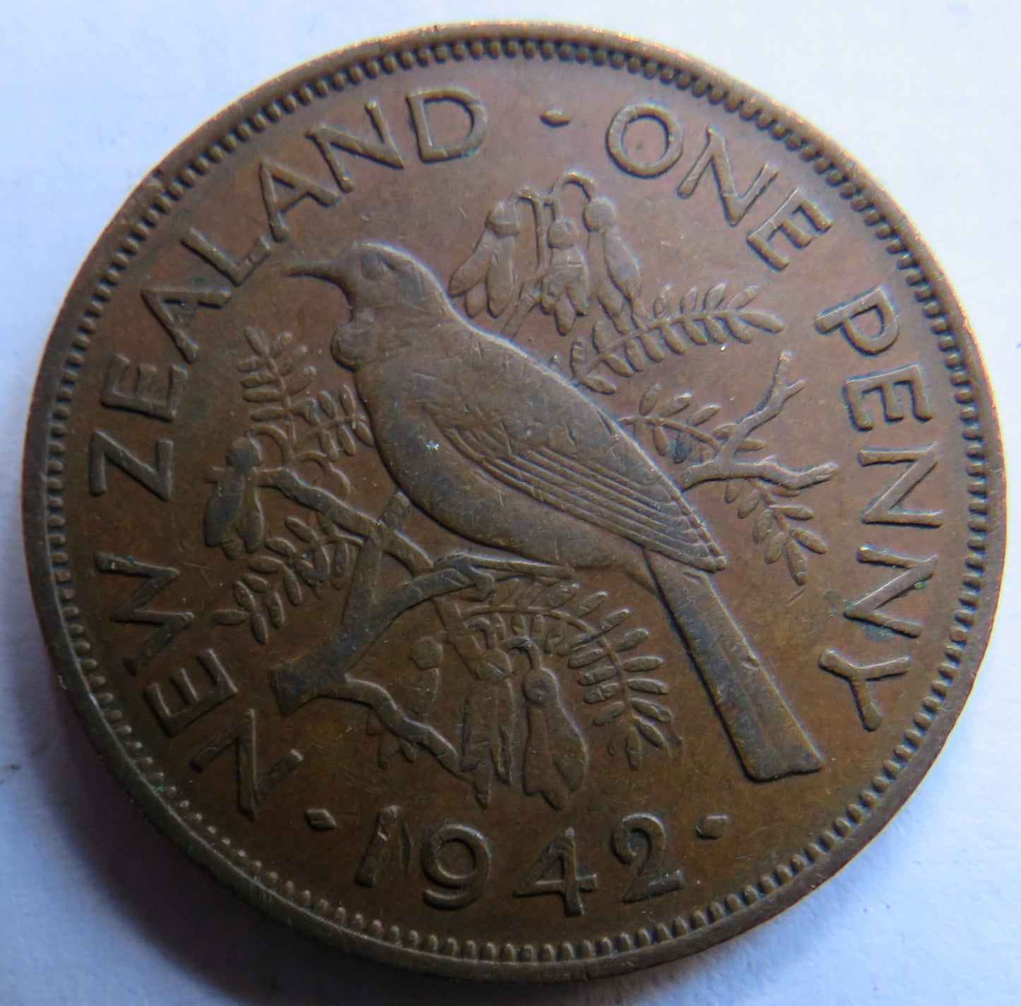 1942 King George VI New Zealand One Penny Coin