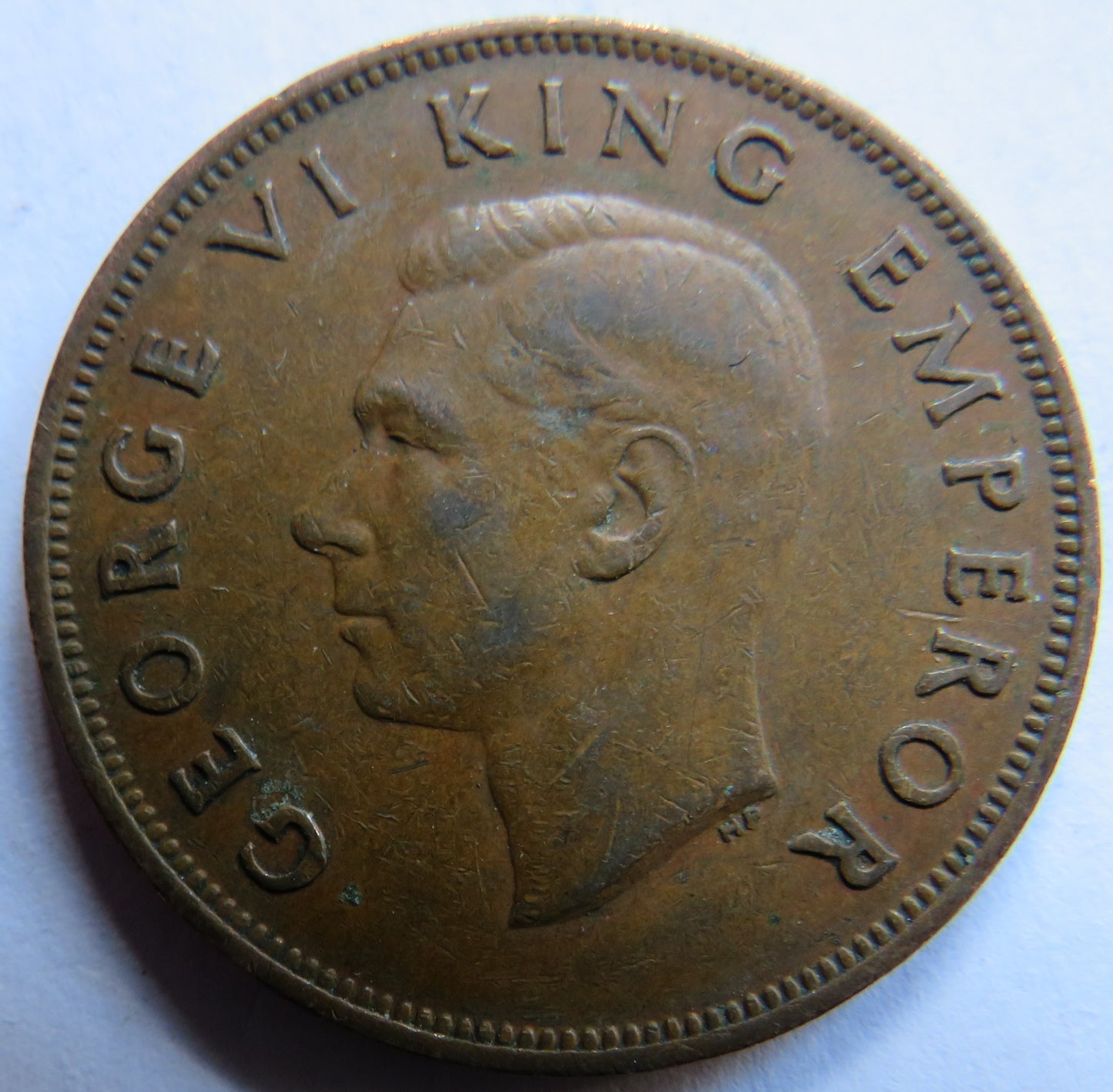 1942 King George VI New Zealand One Penny Coin