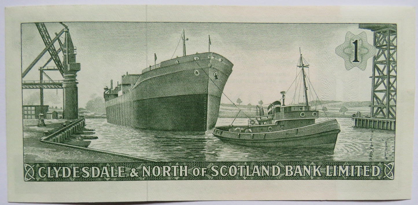 1962 Clydesdale & North of Scotland Bank Limited £1 One Pound Banknote Unc