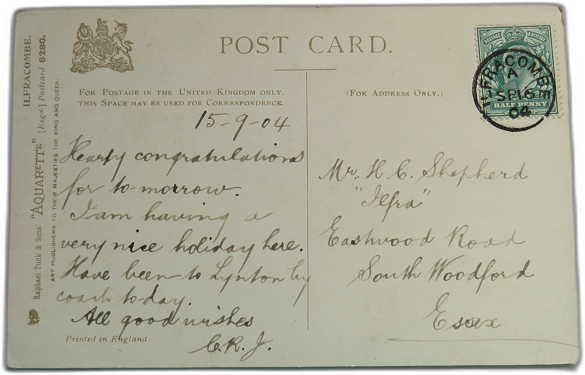 Vintage Postcard of The Old Tower, Lynmouth, 1904, Raphael Tuck & Sons image 2