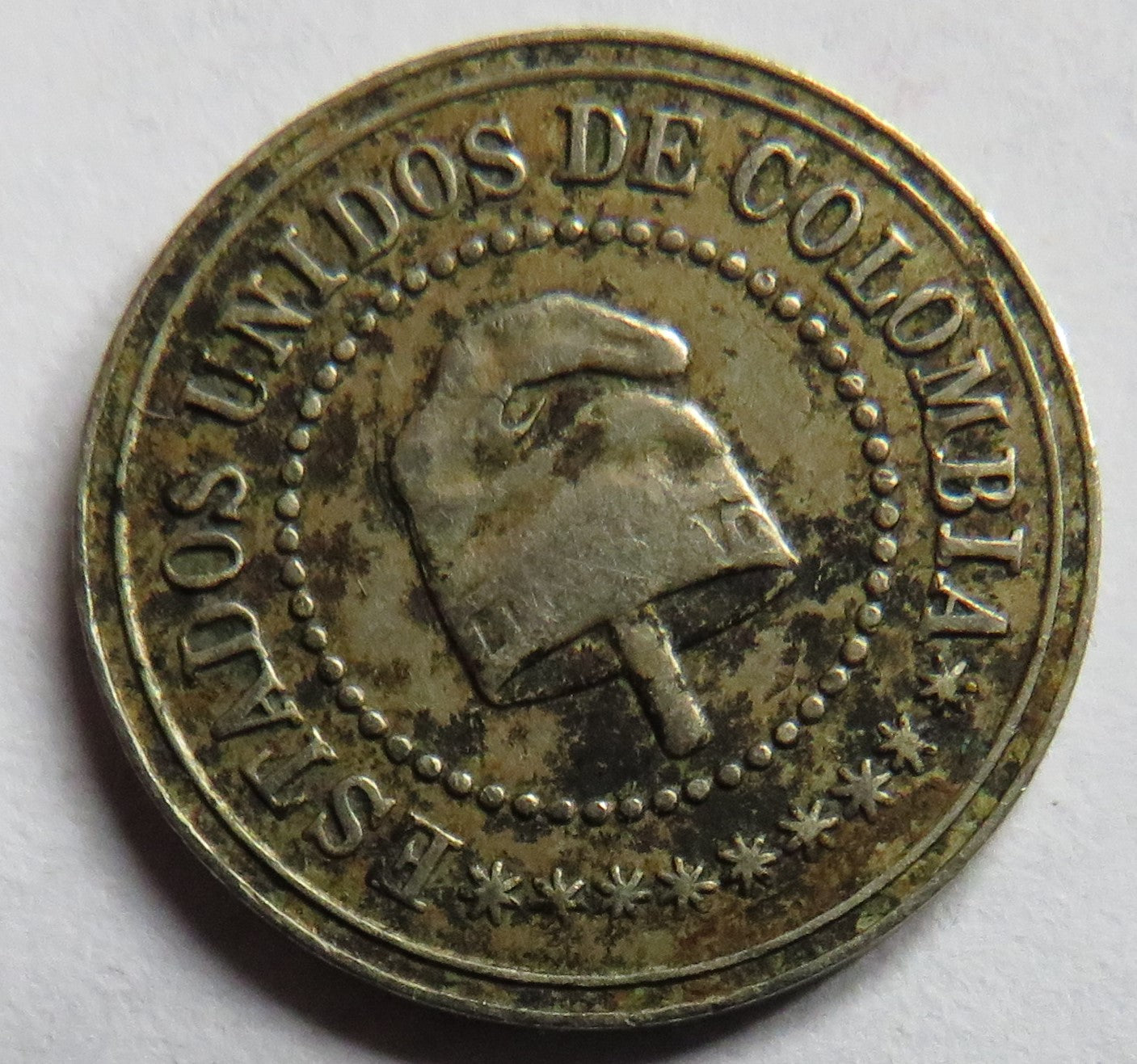 1886 Colombia 2& 1/2 Centavos Coin