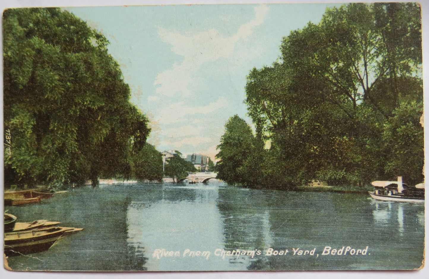 Vintage Postcard of River from Chetham's Boat Yard, Bedford, 1908