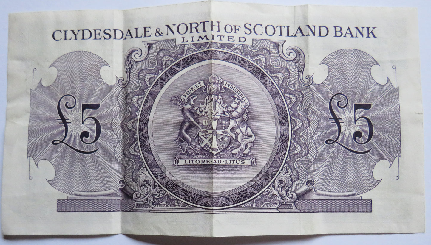 1953 Clydesdale & North of Scotland Bank Limited £5 Banknote