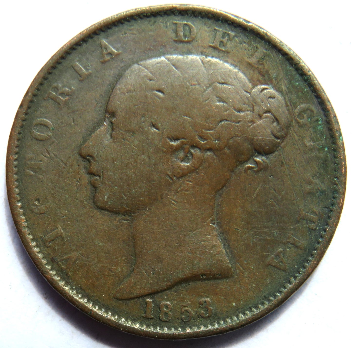 1853 Queen Victoria Young Head Halfpenny Coin - Great Britain