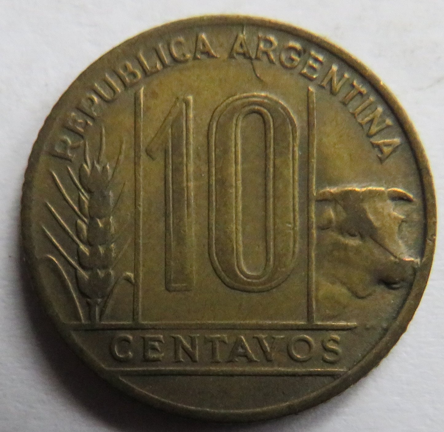 1948 Argentina 10 Centavos Coin