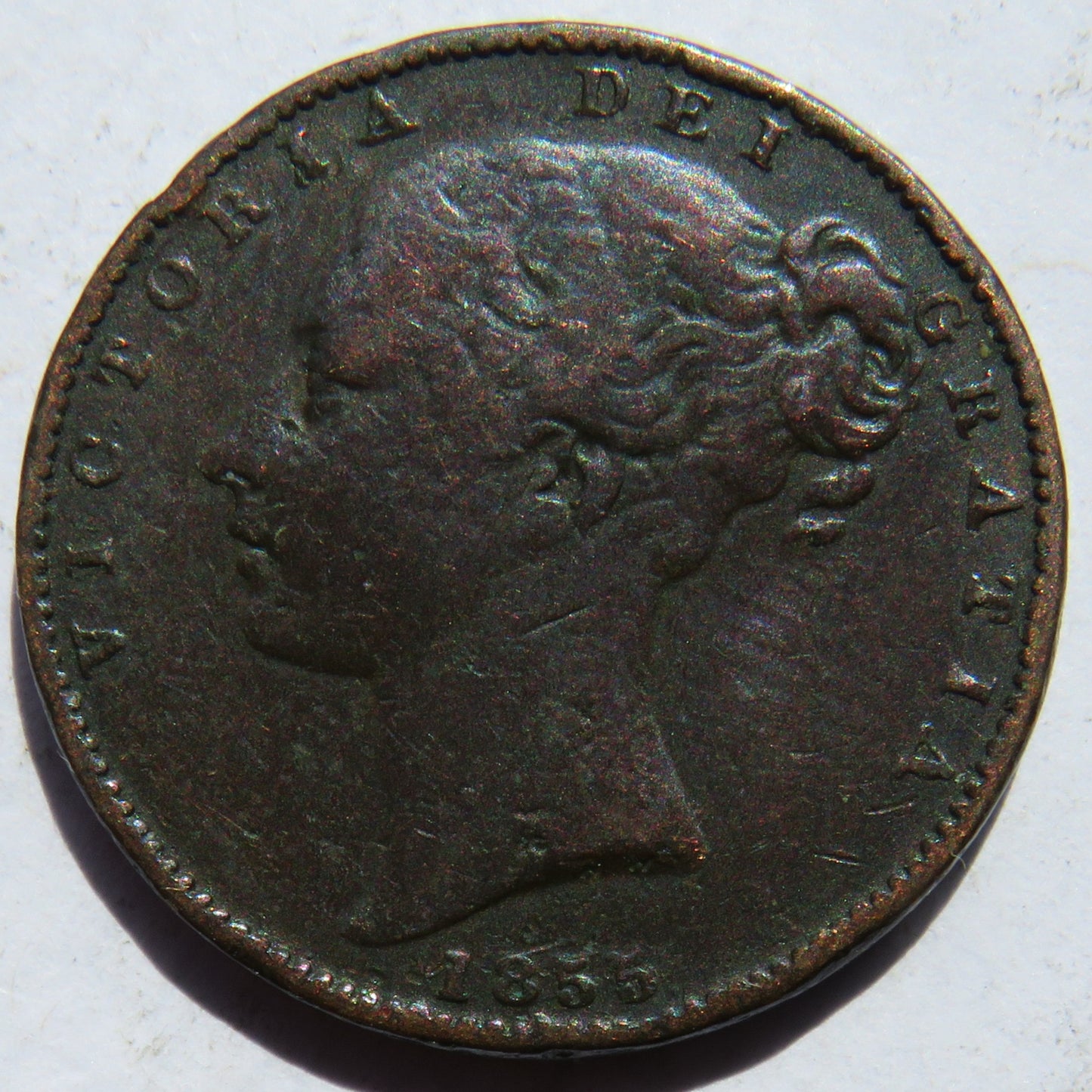 1855 Queen Victoria Young Head Farthing Coin - Great Britain