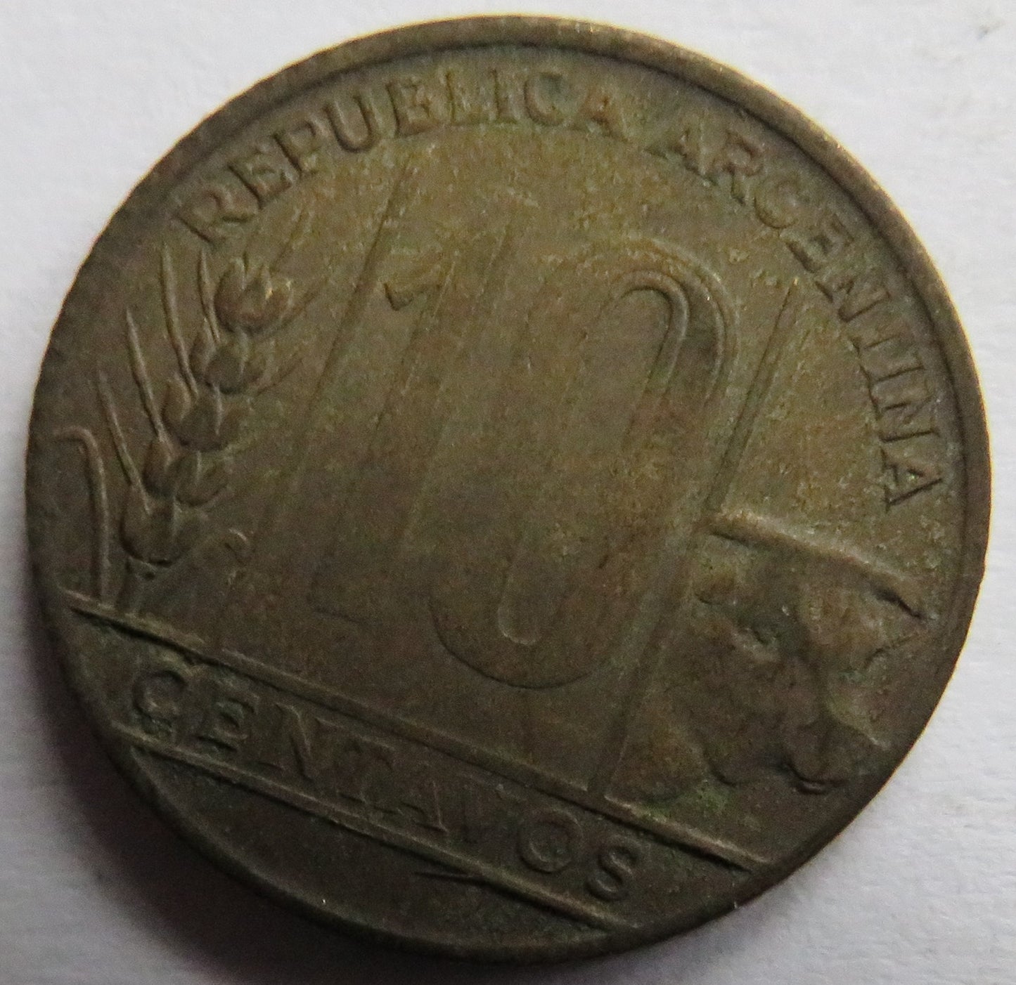 1950 Argentina 10 Centavos Coin