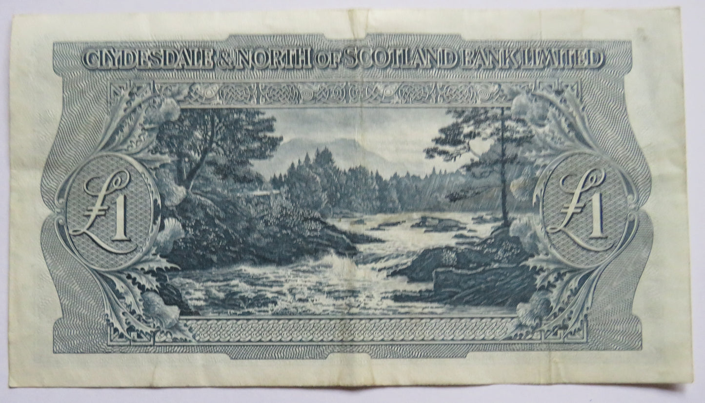 1955 Clydesdale & North of Scotland Bank Limited £1 One Pound Banknote