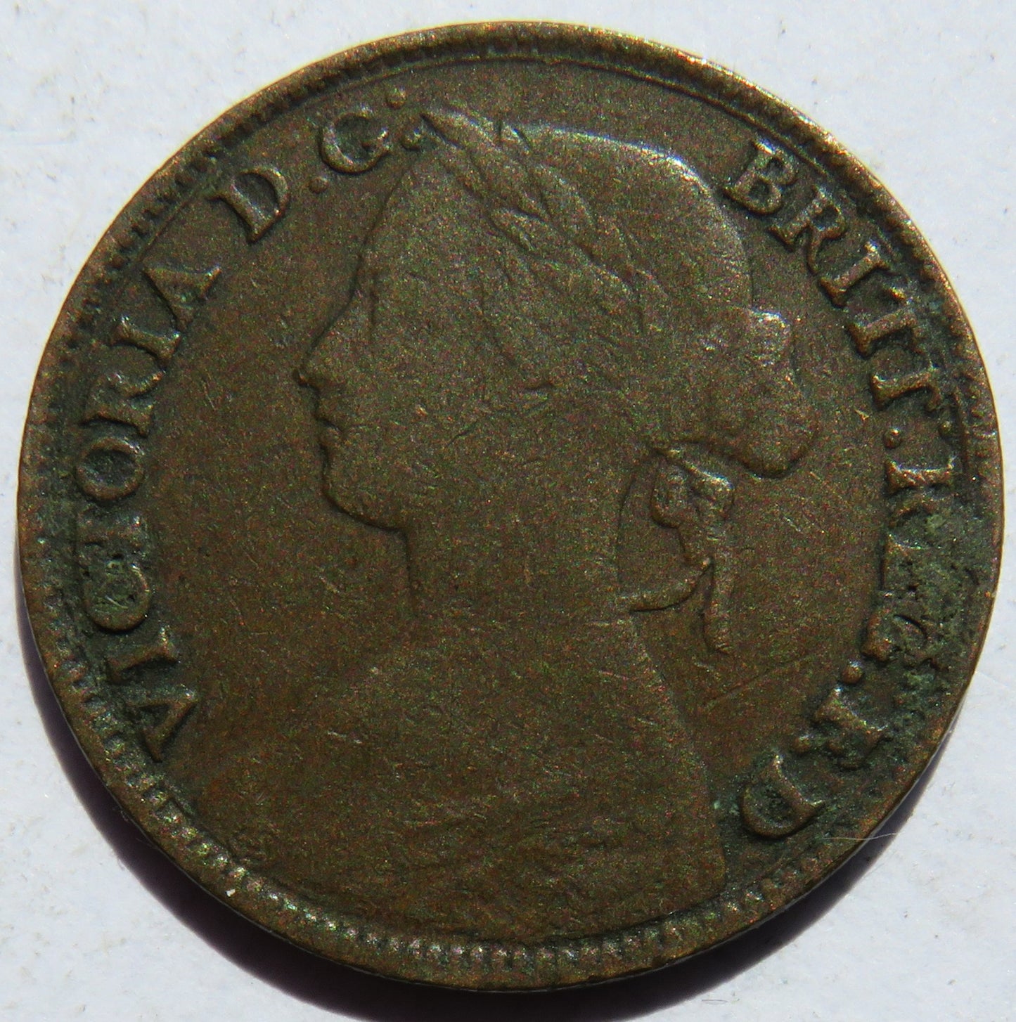 1861 Queen Victoria Bun Head Farthing Coin - Great Britain