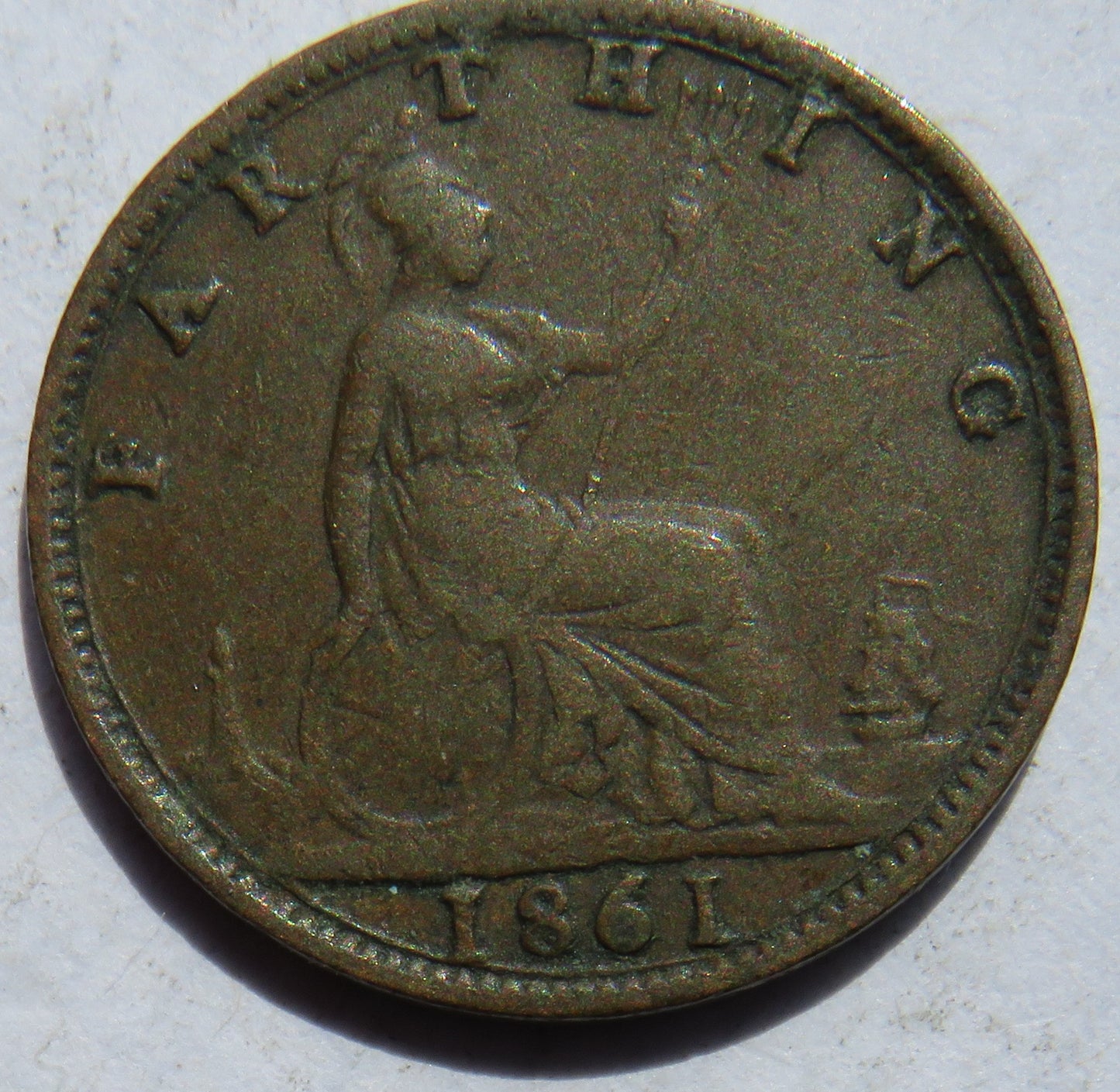 1861 Queen Victoria Bun Head Farthing Coin - Great Britain