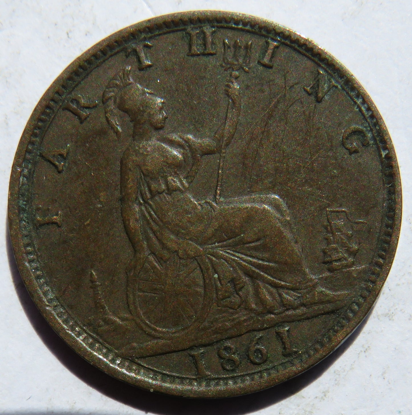 1861 Queen Victoria Bun Head Farthing Coin - Great Britain