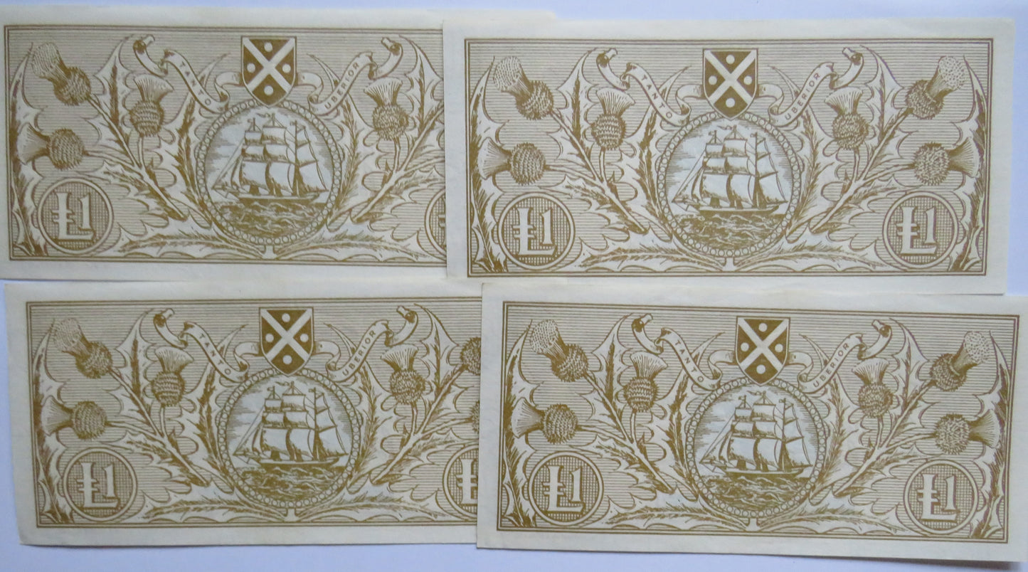 4 Consecutive 1966 Bank of Scotland £1 One Pound Banknotes A/S
