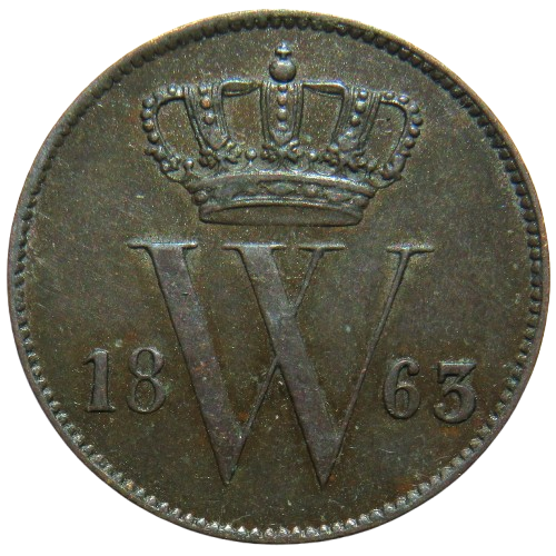 1863 Netherlands One Cent Coin In Excellent Condition