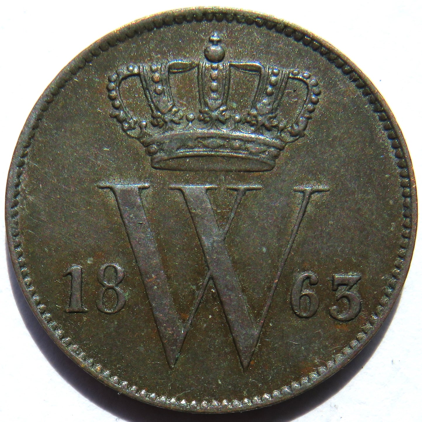 1863 Netherlands One Cent Coin In Excellent Condition