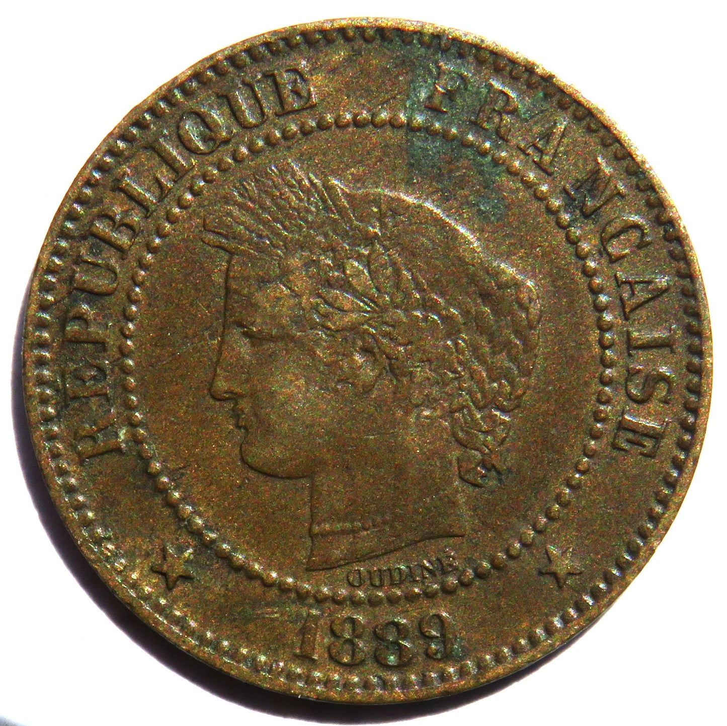 1889-A France 2 Centimes Coin