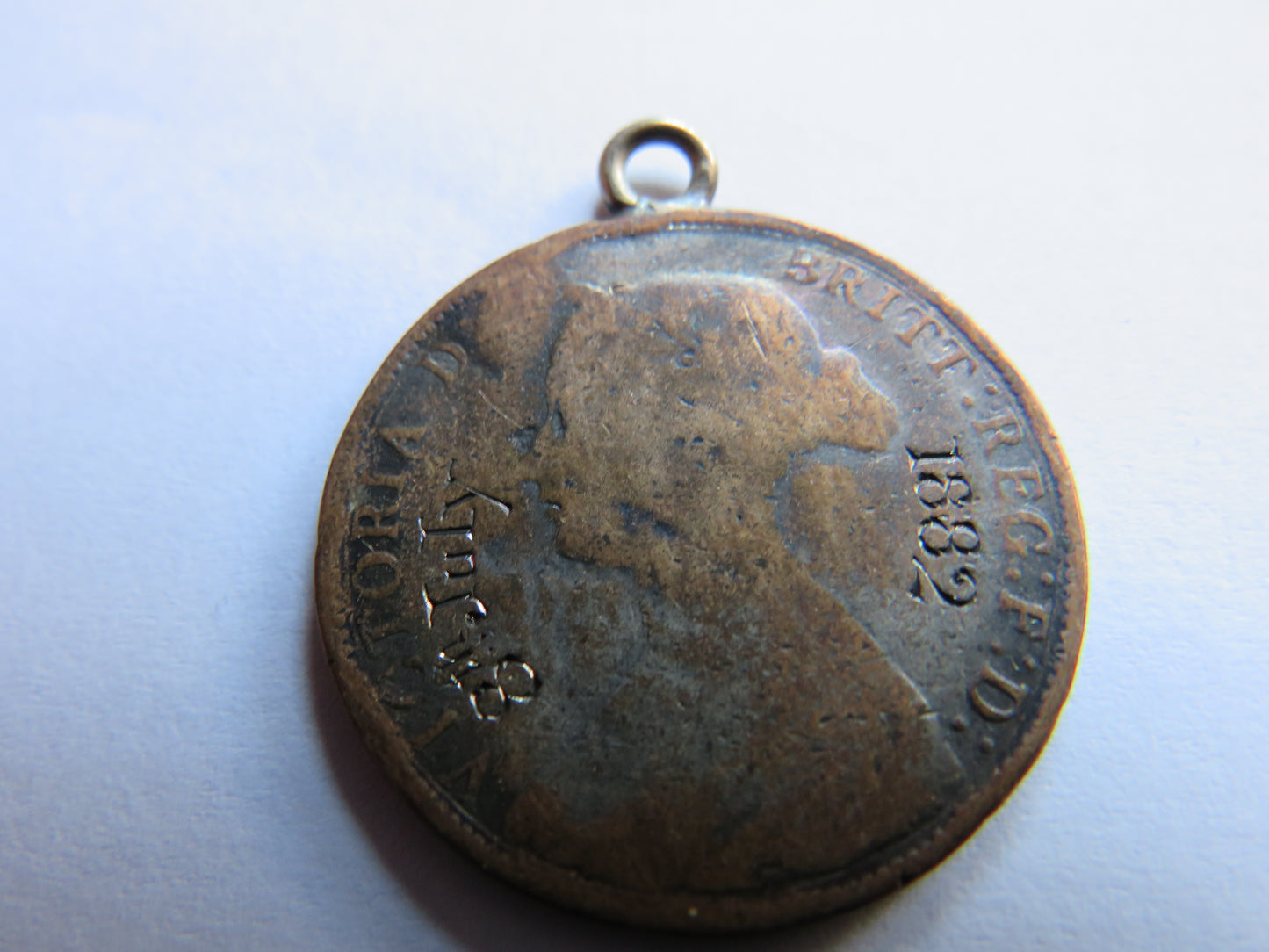 1882 Queen Victoria Engraved Halfpenny Coin Pendant "1882 8th July"