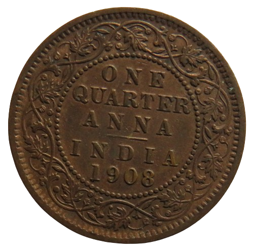 1908 King Edward VII India 1/4 Quarter Anna Coin