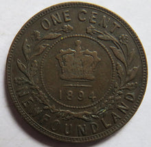 Load image into Gallery viewer, 1894 Queen Victoria Newfoundland One Cent Coin
