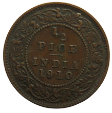 Load image into Gallery viewer, 1910 King Edward VII India 1/2 Pice Coin
