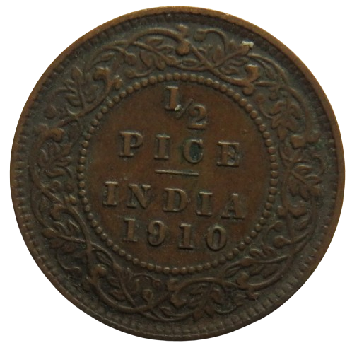 1910 King Edward VII India 1/2 Pice Coin