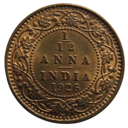 1926 King George V India 1/12th Anna Coin