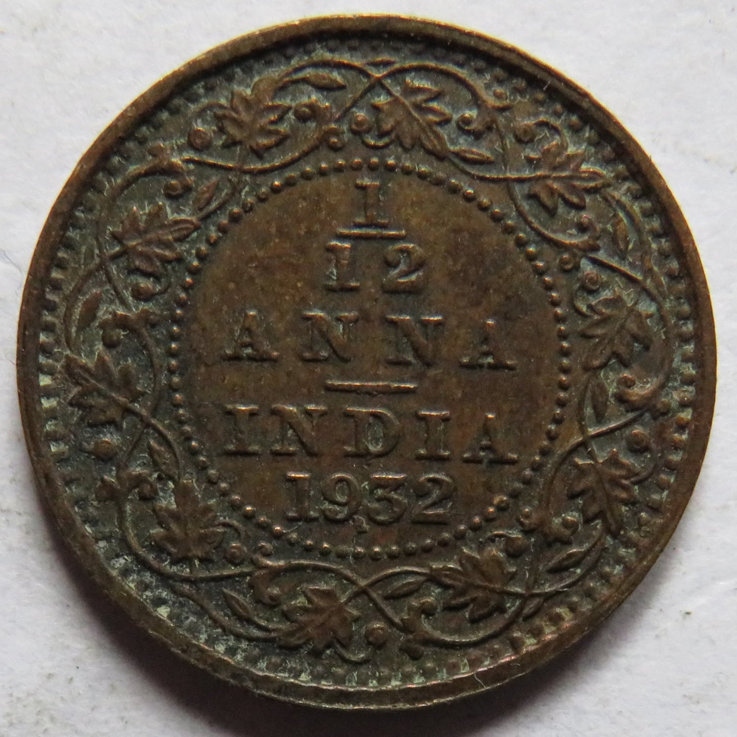 1932 King George V India 1/12th Anna Coin