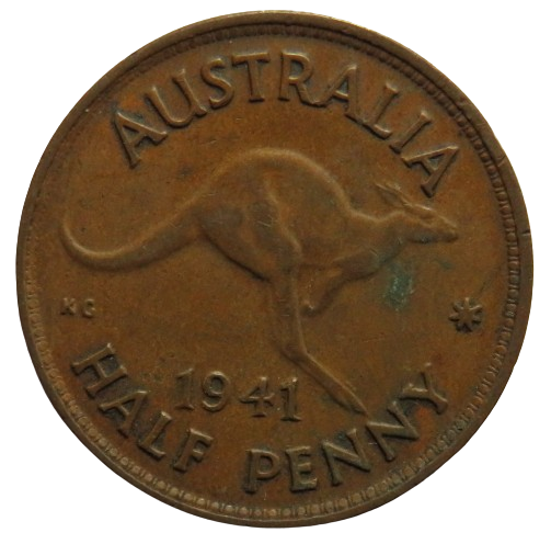 1941 King George VI Australia Halfpenny Coin