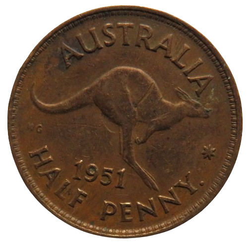 1951 King George VI Australia Halfpenny Coin
