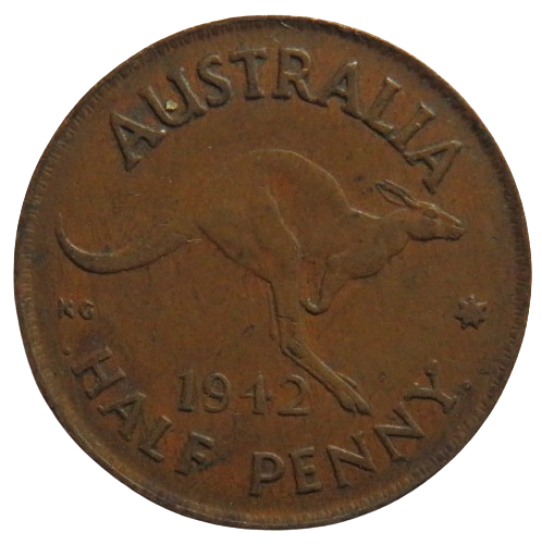 1942 King George VI Australia Halfpenny Coin
