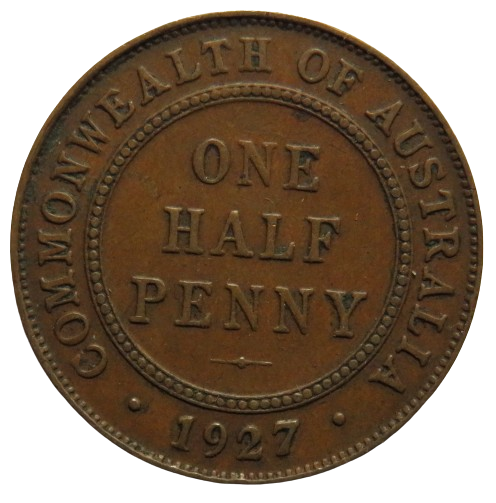 1927 King George V Australia Halfpenny Coin