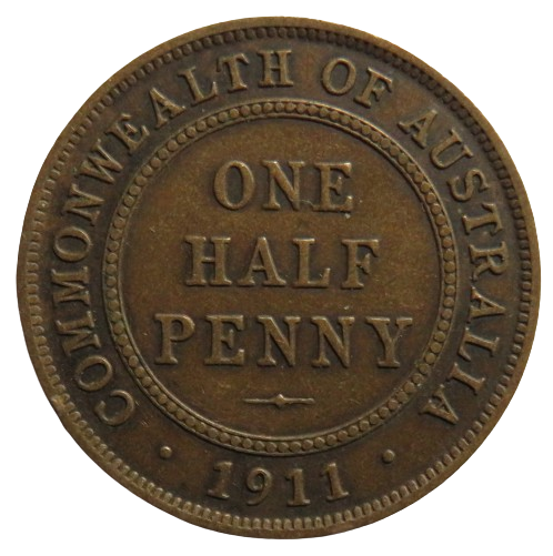 1911 King George V Australia Halfpenny Coin