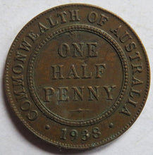 Load image into Gallery viewer, 1938 King George VI Australia Halfpenny Coin

