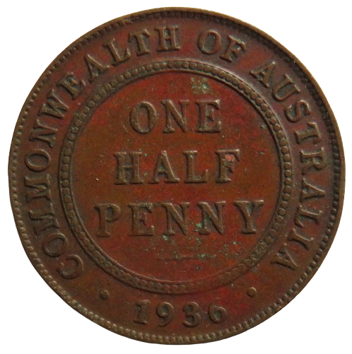 1936 King George V Australia Halfpenny Coin