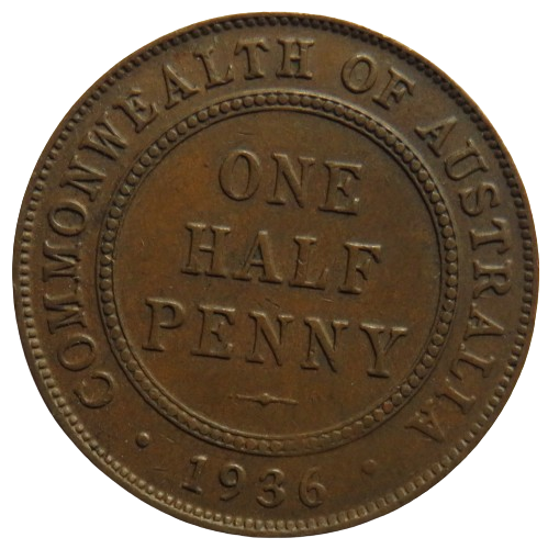 1936 King George V Australia Halfpenny Coin