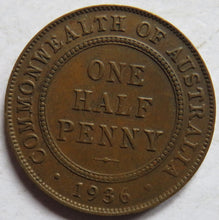 Load image into Gallery viewer, 1936 King George V Australia Halfpenny Coin
