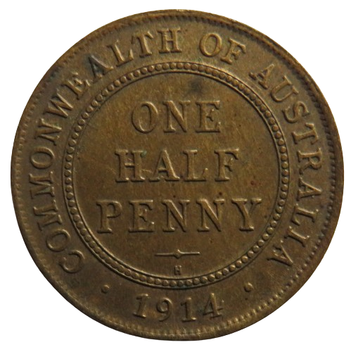 1914-H King George V Australia Halfpenny Coin In Better Grade