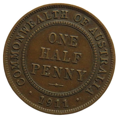 1911 King George V Australia Halfpenny Coin