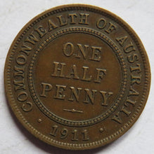 Load image into Gallery viewer, 1911 King George V Australia Halfpenny Coin

