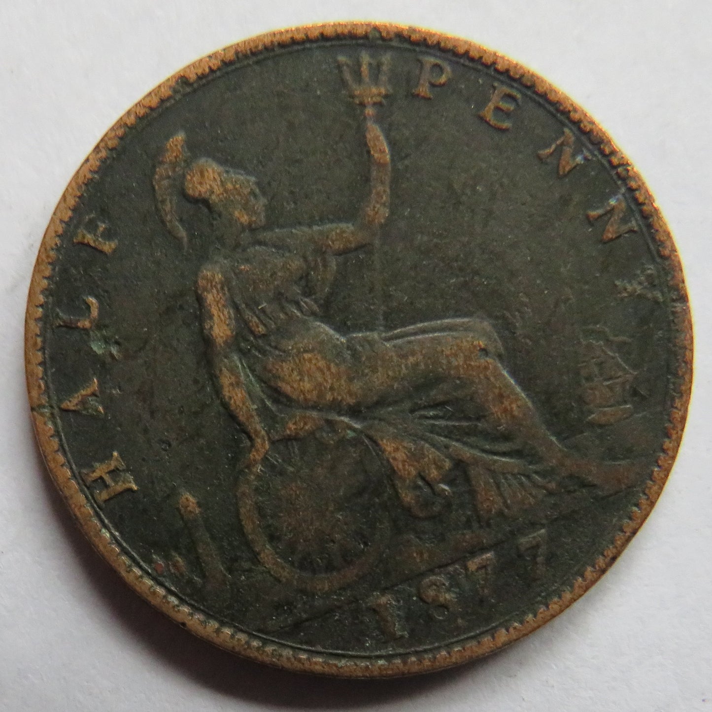 1877 Queen Victoria Halfpenny Coin - Great Britain