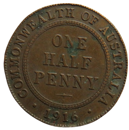 1916 King George V Australia Halfpenny Coin