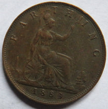 Load image into Gallery viewer, 1883 Queen Victoria Bun Head Farthing Coin - Great Britain
