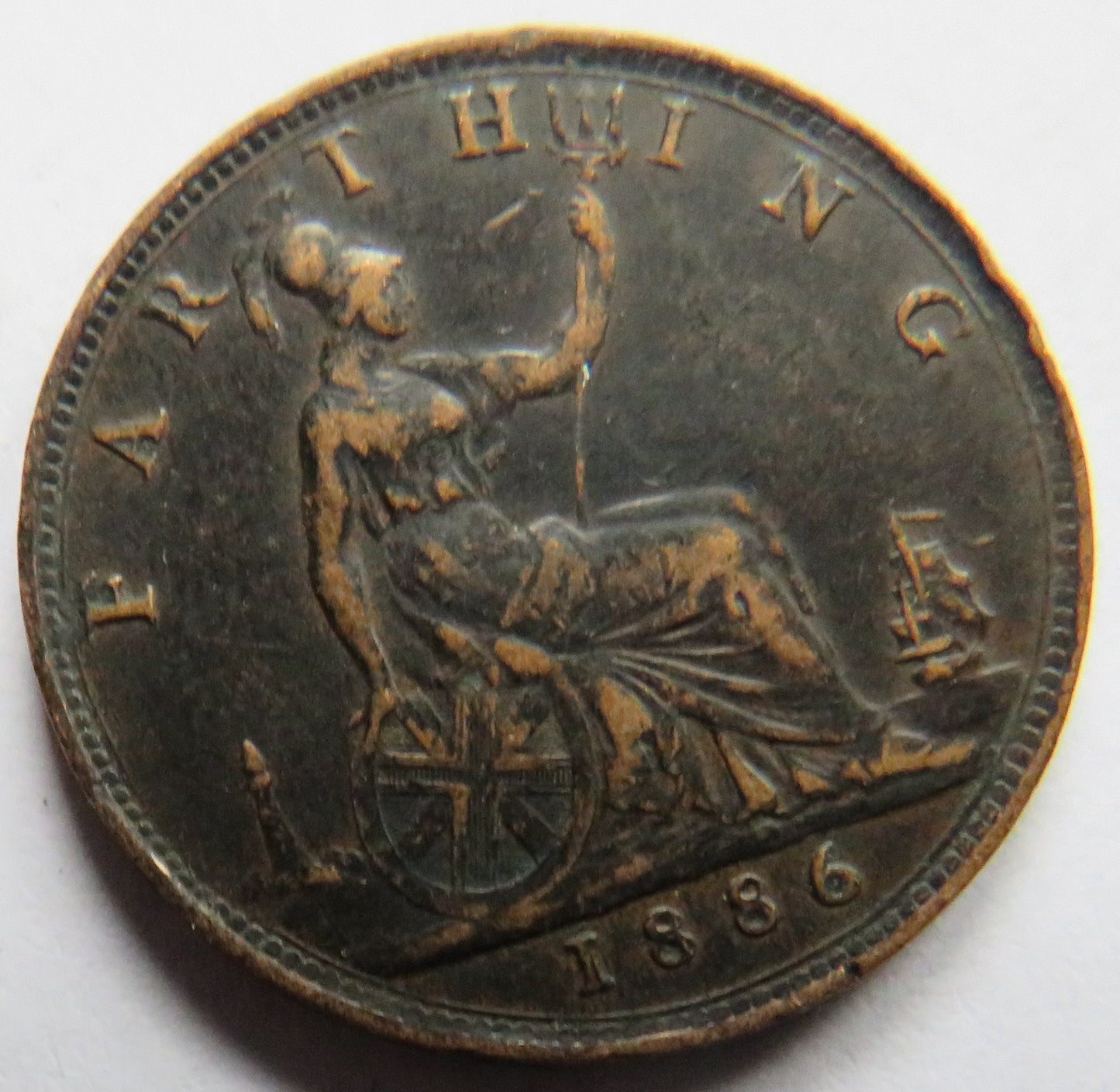 1886 Queen Victoria Bun Head Farthing Coin - Great Britain